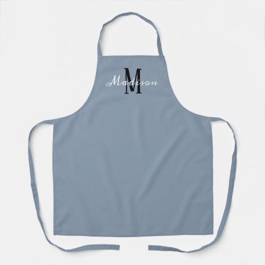 Tablier Monogramme moderne Dusty Blue White Script Nom (Recto)