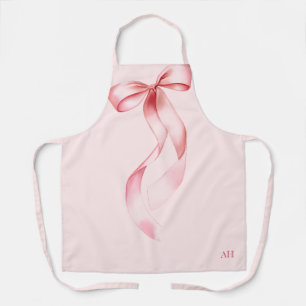 Tablier Monogramme Moderne Élégant Rose Aquarelle Nœud Cui