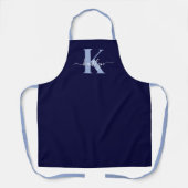 Tablier Monogramme Moderne en Bleu Marine Script (Recto)