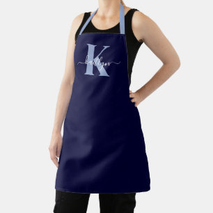 Tablier Monogramme Moderne en Bleu Marine Script