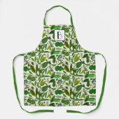 Tablier Monogramme Moderne Feuilles Vertes Botaniques (Recto)