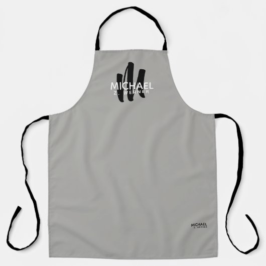 Tablier monogramme moderne gris (Recto)
