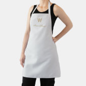 Tablier Monogramme Moderne Gris Clair Or Script (Insitu)