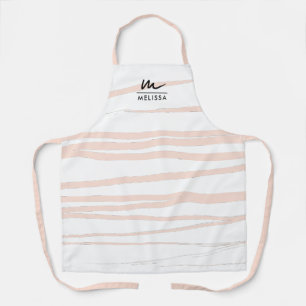Tablier Monogramme moderne Lignes rose pâle Art Abstrait