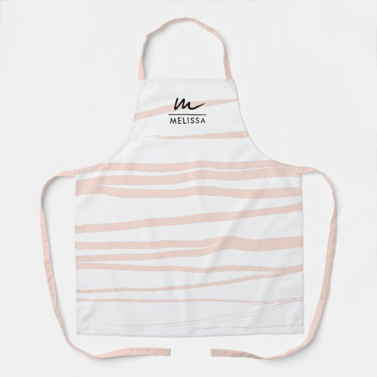 Tablier Monogramme moderne Lignes rose pâle Art Abstrait (Recto)