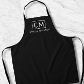 Tablier Monogramme moderne minimal Nom Classic Noir Blanc