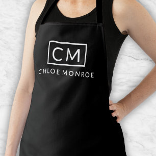 Tablier Monogramme moderne minimaliste classique noir blan