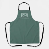 Tablier Monogramme moderne Nom minimaliste Élégant Vert (Recto)
