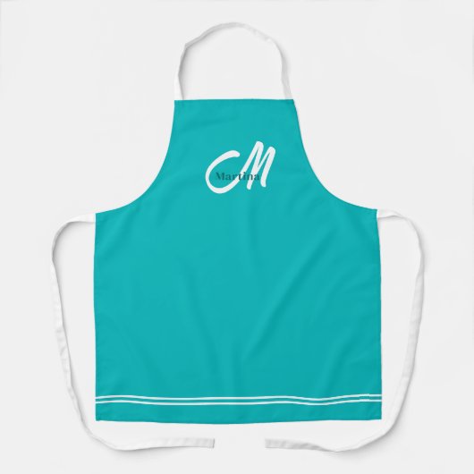 Tablier Monogramme moderne Nom Turquoise (Recto)