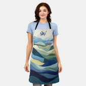 Tablier Monogramme Moderne Paysage Découpé Bleu (Porté)