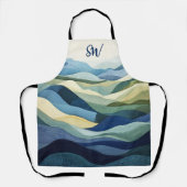 Tablier Monogramme Moderne Paysage Découpé Bleu (Recto)
