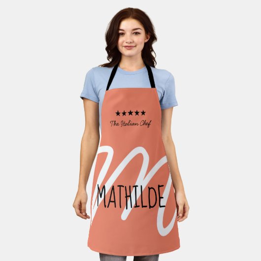 Tablier Monogramme moderne rose rose personnalisé (Porté)