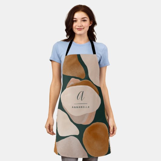 Tablier Monogramme moderne rouille vert abstrait chic chic (Porté)