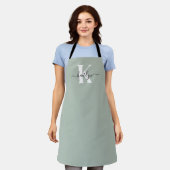 Tablier Monogramme moderne Sage vert (Porté)