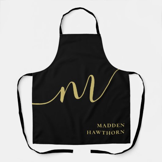 Tablier Monogramme moderne Script Calligraphie Black Gold  (Recto)