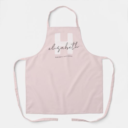 Tablier Monogramme moderne Script Girl Blush rose initial (Recto)