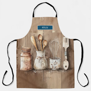 Tablier Monogramme moderne Ustensiles de cuisine rustiques