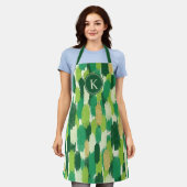 Tablier Monogramme Motif Abstrait de brosses d'or vert (Porté)