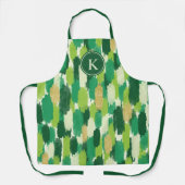 Tablier Monogramme Motif Abstrait de brosses d'or vert (Recto)