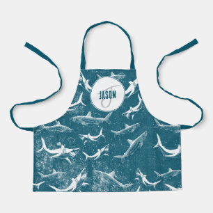 Tablier Monogramme Motif de requins bleus en détresse