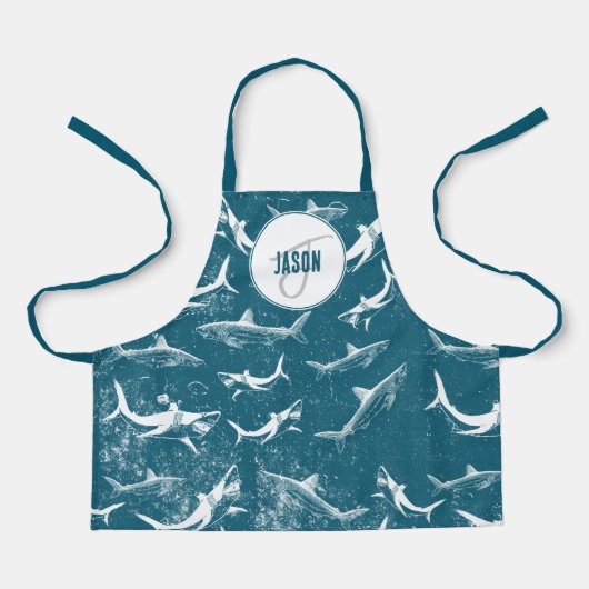 Tablier Monogramme Motif de requins bleus en détresse (Recto)