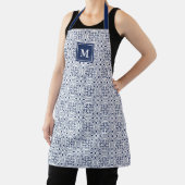 Tablier Monogramme Motif marocain chic Marine & White (Insitu)