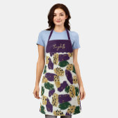 Tablier Monogramme Motif vert violet or brosses (Porté)