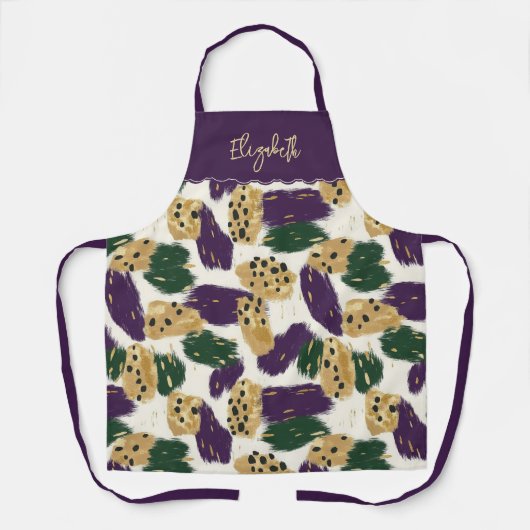 Tablier Monogramme Motif vert violet or brosses (Recto)