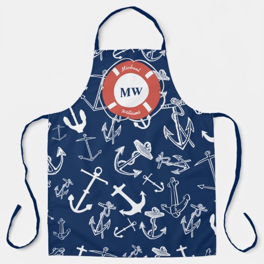 Tablier Monogramme nautique Ancre bleu marine Motif (Recto)