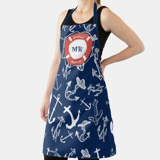 Tablier Monogramme nautique Ancre bleu marine Motif (Insitu)