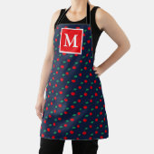 Tablier Monogramme Navy et Cerises Rouges d'Été (Insitu)