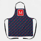 Tablier Monogramme Navy et Cerises Rouges d'Été (Recto)