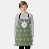 Tablier Monogramme Noël mignon Simple Flocon de neige vert (Porté)