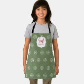 Tablier Monogramme Noël mignon Simple Flocon de neige vert (Insitu)