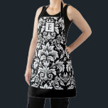 Tablier Monogramme noir blanc Damas<br><div class="desc">Un élégant motif damassé noir et blanc orne ce tablier de cuisson. Personnalisez-le avec votre monogramme initial. Conçu pour vous par Blackberry Boulevard.</div>