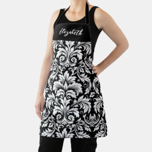 Tablier Monogramme noir blanc Damas