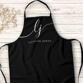 Tablier Monogramme Noir Blanc Moderne Calligraphie Minimal