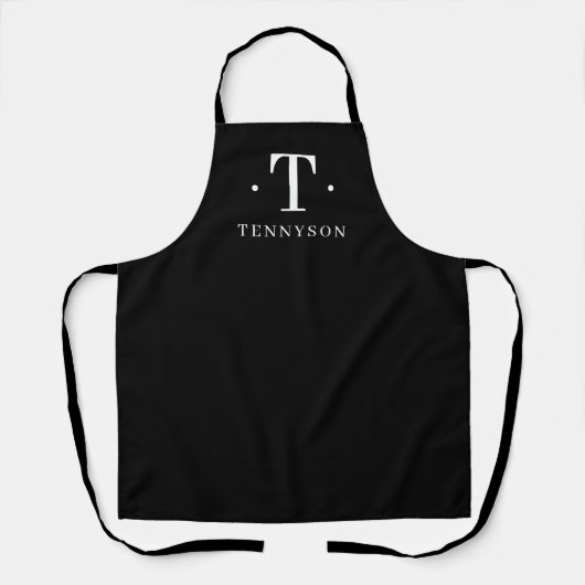 Tablier Monogramme Noir Blanc Moderne Simple Nom initial (Recto)