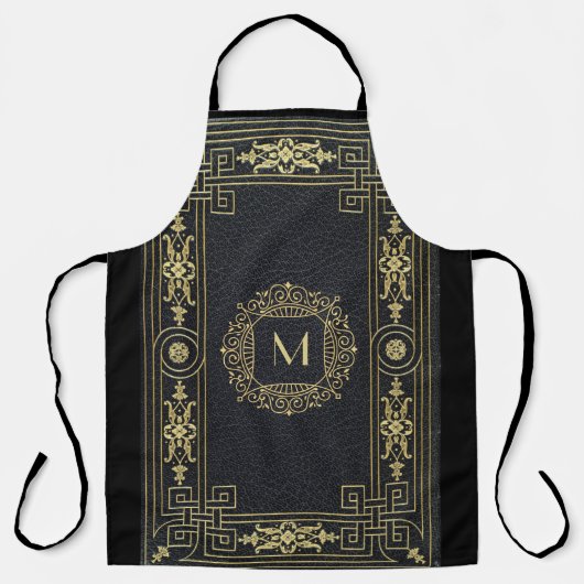 Tablier Monogramme noir en cuir élégant initial (Recto)