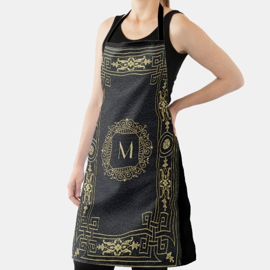 Tablier Monogramme noir en cuir élégant initial (Insitu)