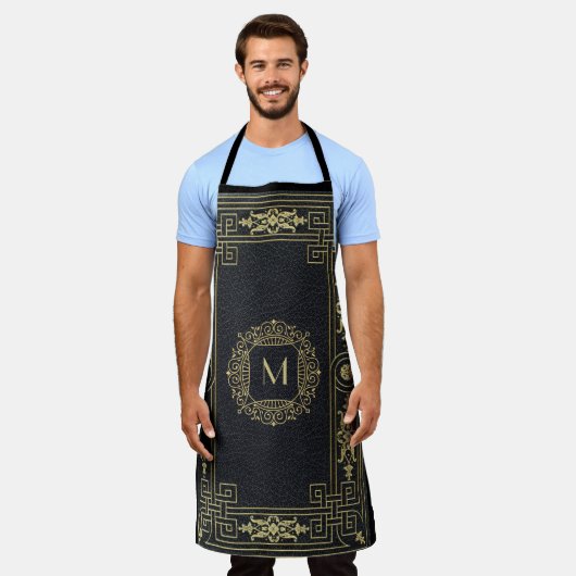 Tablier Monogramme noir en cuir élégant initial (Porté)