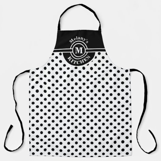 Tablier Monogramme noir et blanc Polka Dot Kitchen Apron (Recto)