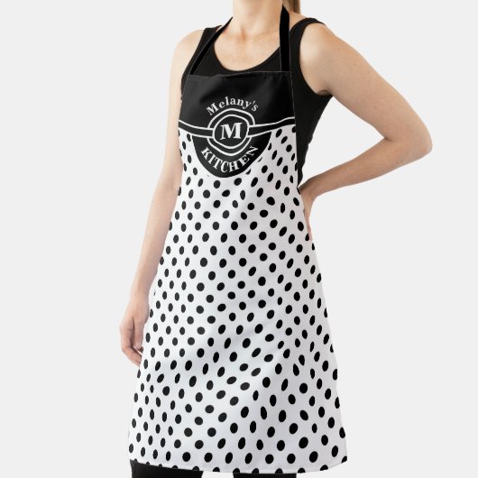 Tablier Monogramme noir et blanc Polka Dot Kitchen Apron (Insitu)
