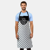 Tablier Monogramme noir et blanc Polka Dot Kitchen Apron (Porté)