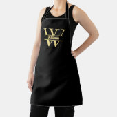 Tablier Monogramme noir et or | Écriture initiale élégante (Insitu)