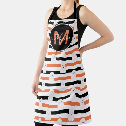 Tablier Monogramme noir orange rayures fantôme mignon Hall (Insitu)