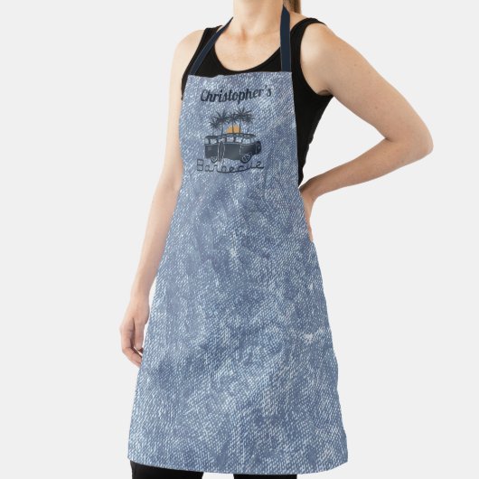 Tablier Monogramme Nom Barbecue bleu (Insitu)