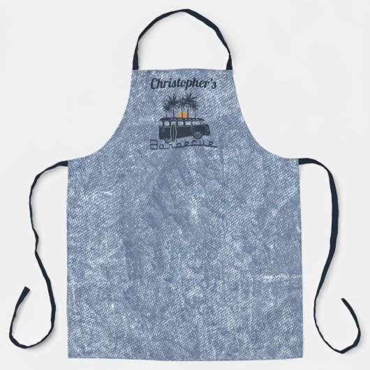 Tablier Monogramme Nom Barbecue bleu (Recto)