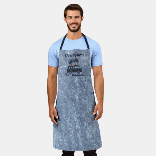 Tablier Monogramme Nom Barbecue bleu (Porté)