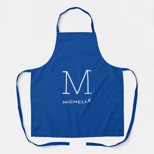 Tablier Monogramme Nom initial Bleu profond Unique Minimal (Recto)